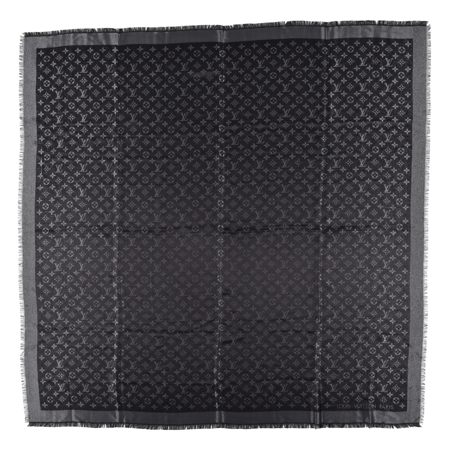 Louis Vuitton Silk Lurex Wool Monogram Shine Shawl Black 1 of 4