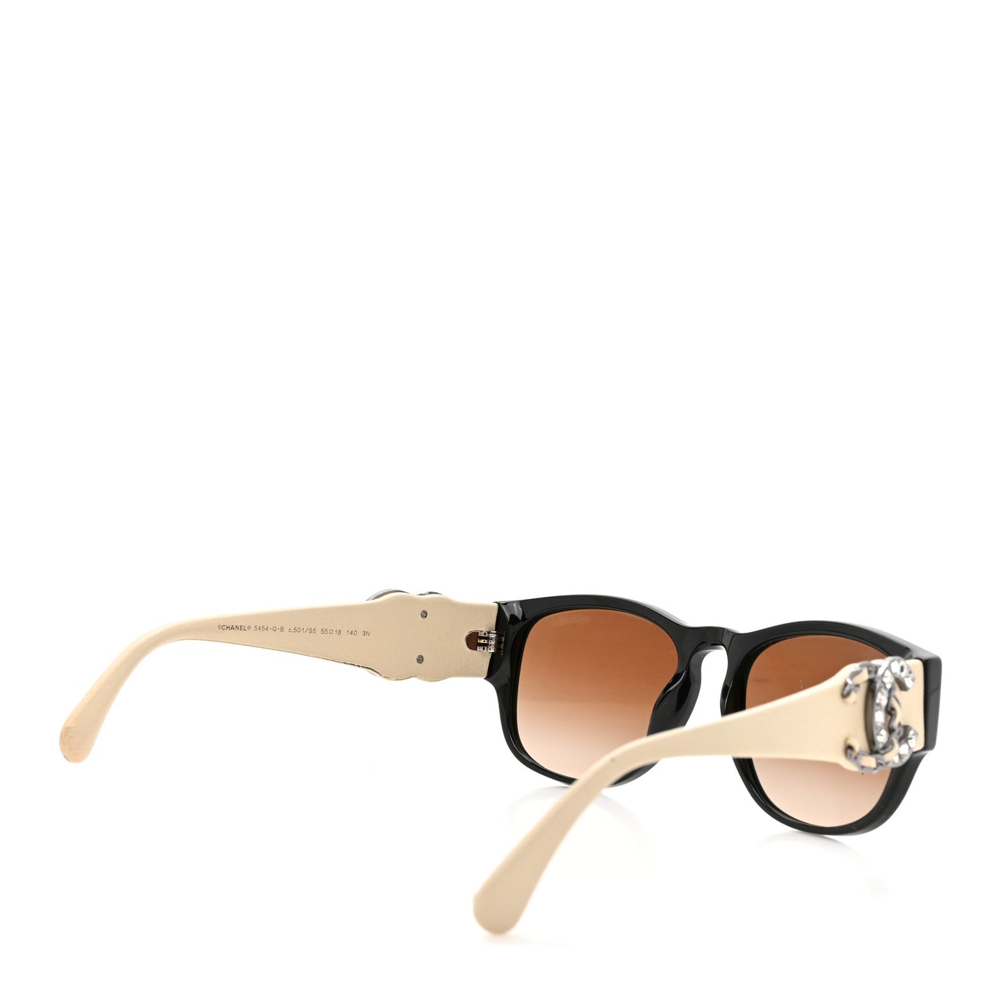 Acetate Lambskin Crystal Baguette Chain CC Sunglasses 5454-Q-B Black Beige