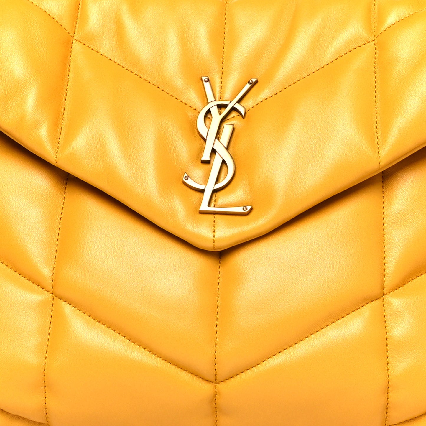 Lambskin Quilted Medium Loulou Puffer Monogram Chain Satchel Saffran