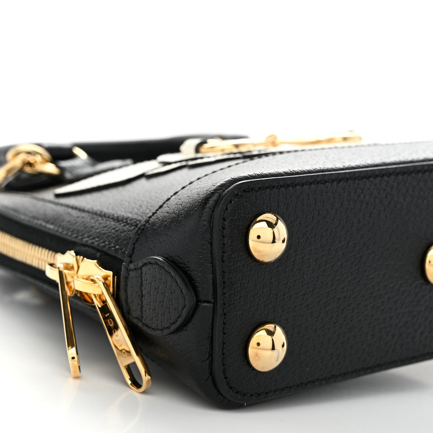X ADIDAS Textured Dollar Calfskin Web Trefoil Mini Horsebit 1955 Top Handle Bag Black Off White