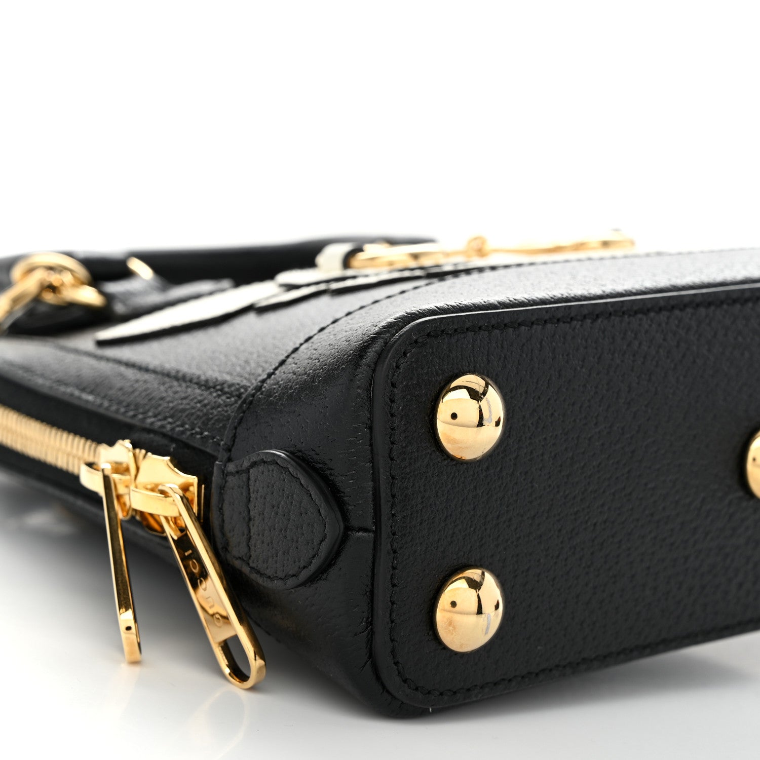 Gucci X ADIDAS Textured Dollar Calfskin Web Trefoil Mini Horsebit 1955 Top Handle Bag Black Off White 9 of 11