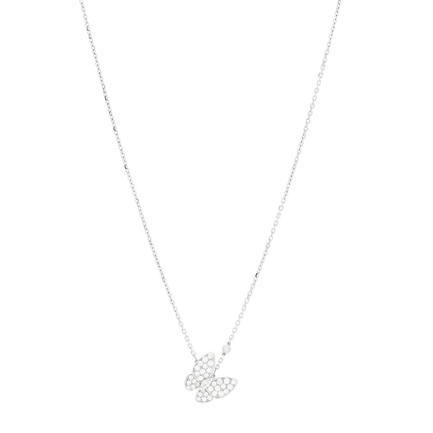 18K White Gold Diamond Two Butterfly Pendant Necklace