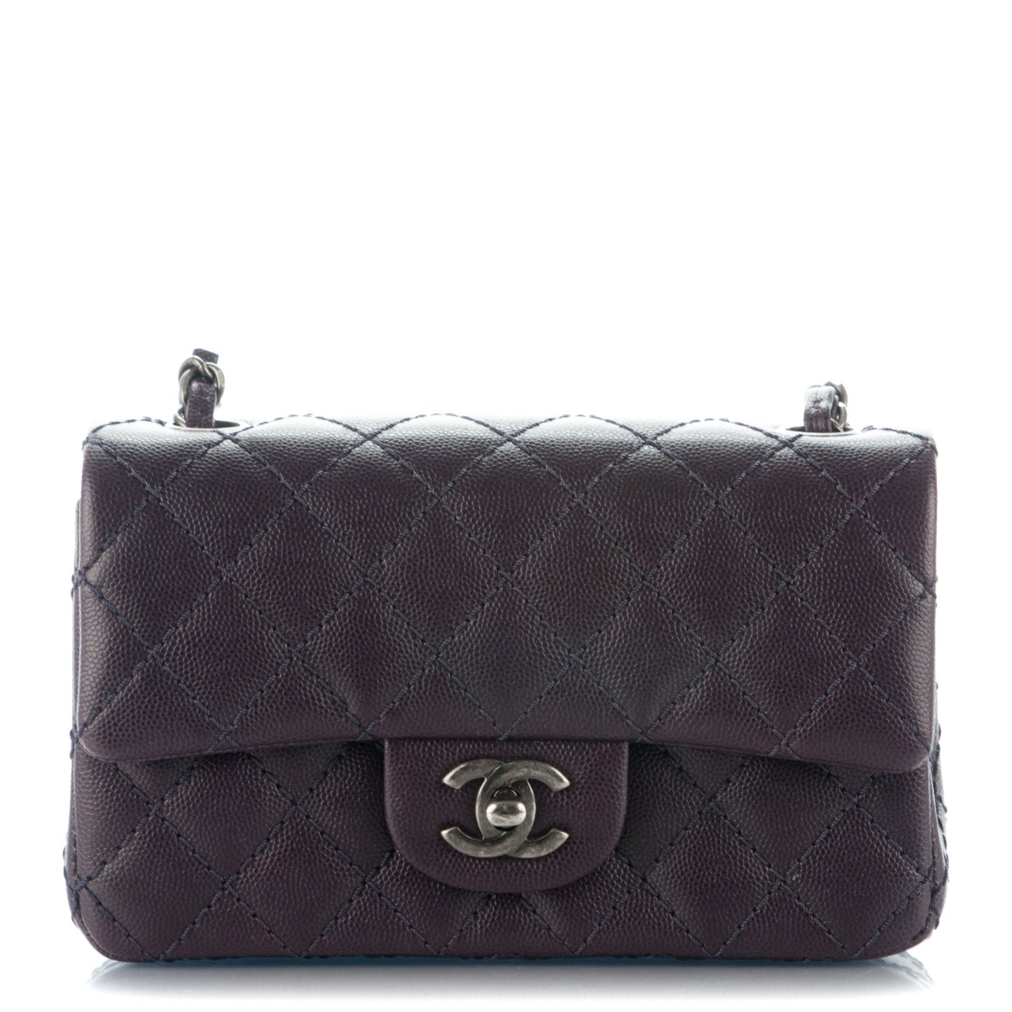 Washed Caviar Quilted Mini Rectangular Flap Dark Purple
