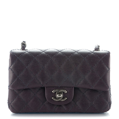 Chanel Washed Caviar Quilted Mini Rectangular Flap Dark Purple 1 of 7