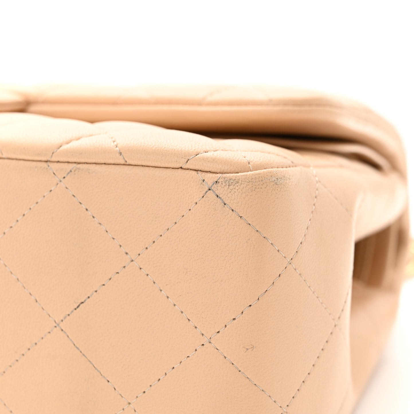 Lambskin Quilted Jumbo Double Flap Beige