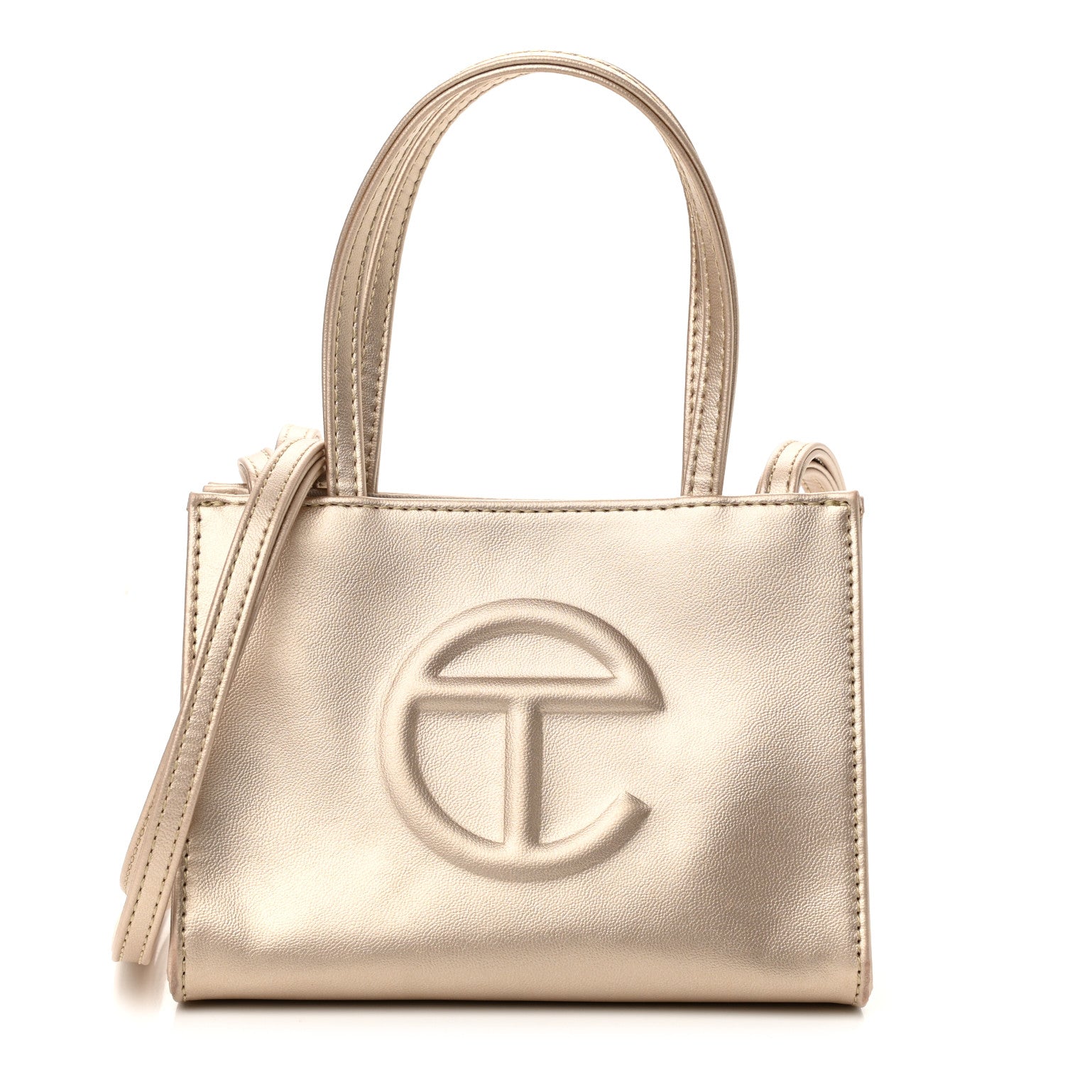 TELFAR Metallic Vegan Leather Small Shopping Bag Gold FASHIONPHILE