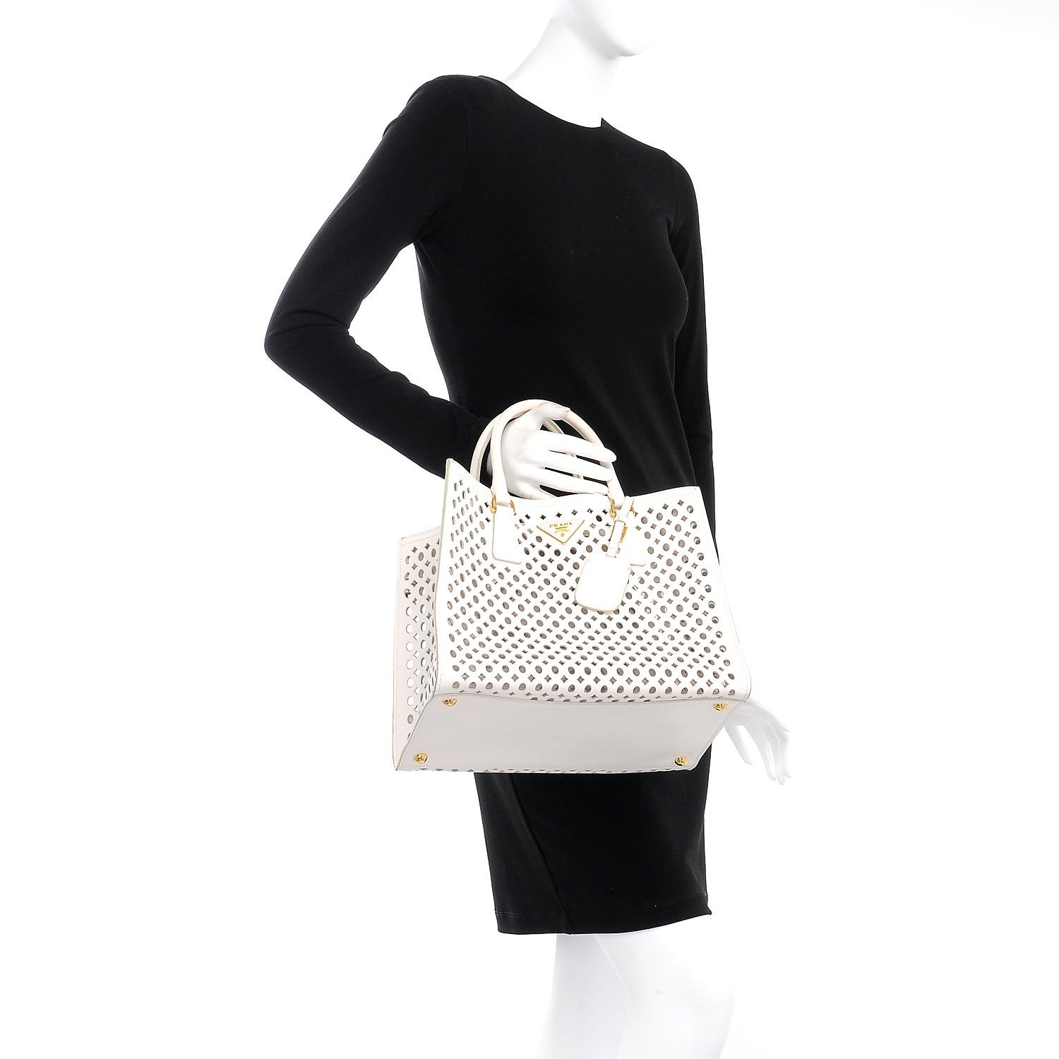 Prada Saffiano Perforated Tote Talco 2 of 14