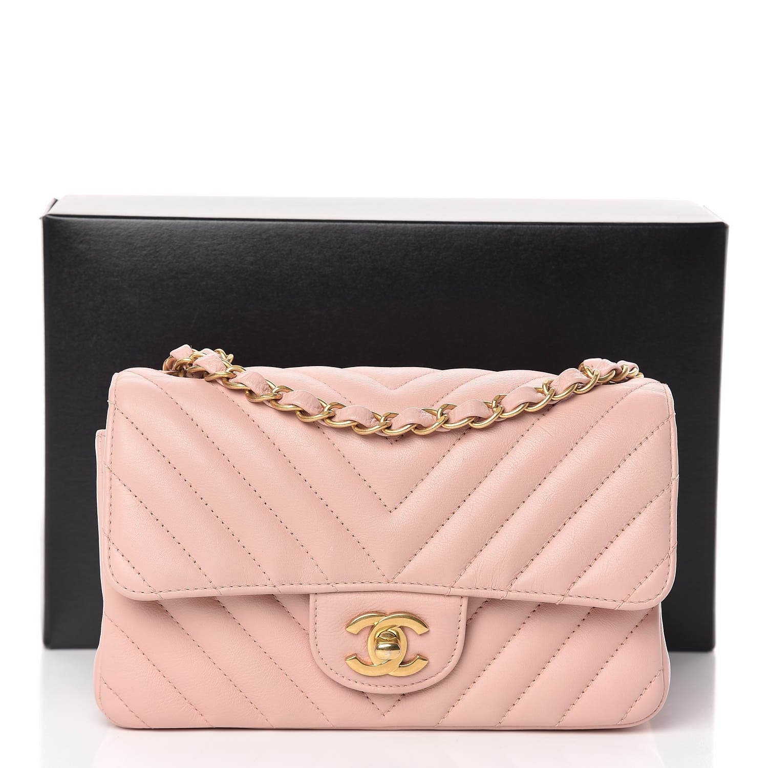 Chanel Calfskin Chevron Quilted Mini Rectangular Flap Light Pink 11 of 11