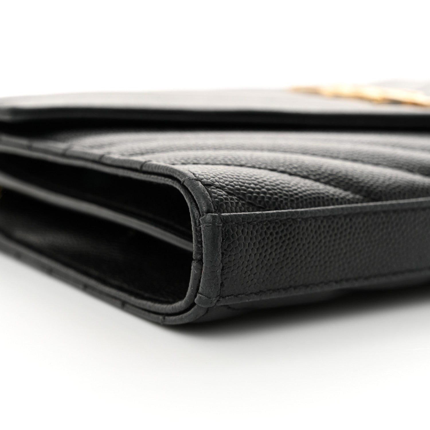 Saint Laurent Grain De Poudre Matelasse Chevron Monogram Chain Wallet Black 9 of 10