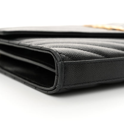 Saint Laurent Grain De Poudre Matelasse Chevron Monogram Chain Wallet Black 9 of 10