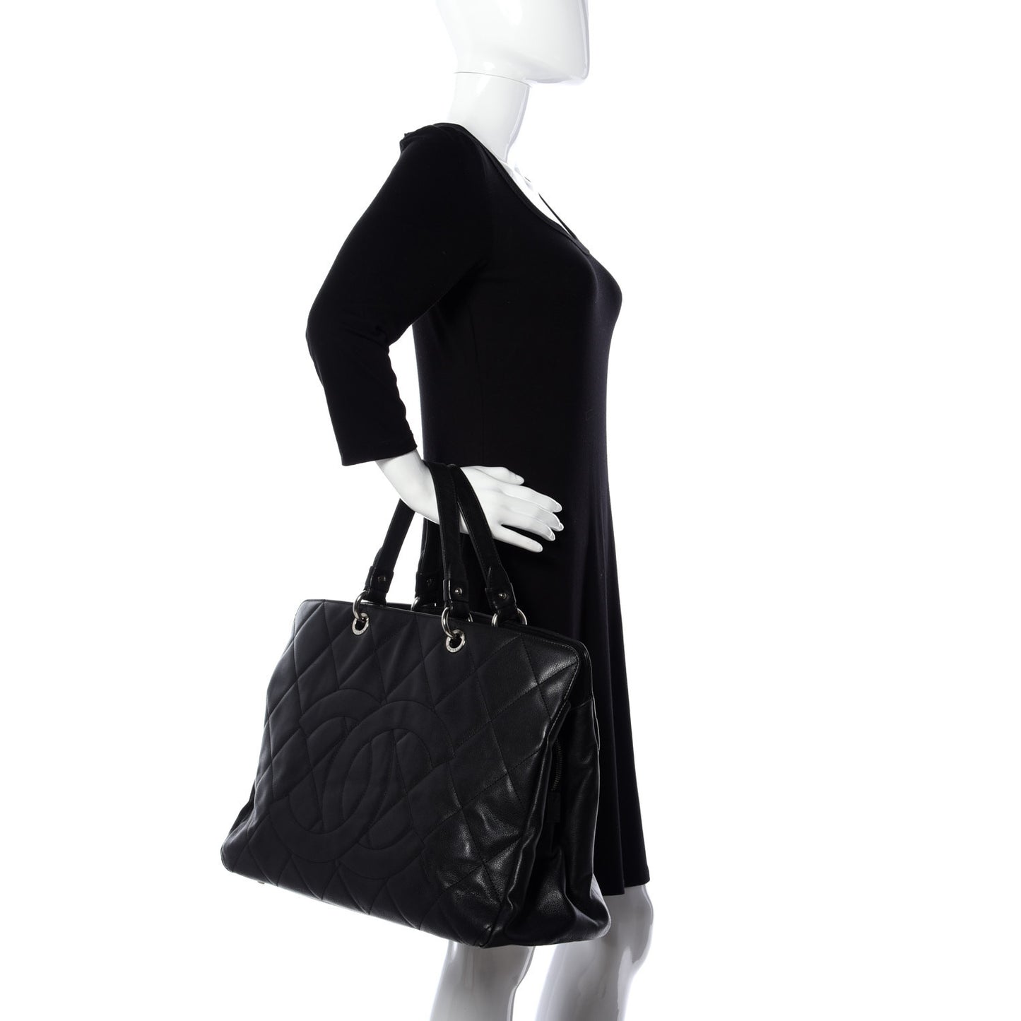 Soft Caviar Quilted CC Timeless Tote Black