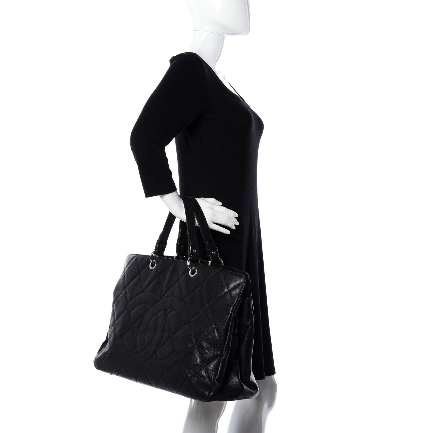 Chanel Soft Caviar Quilted CC Timeless Tote Black 2 of 9
