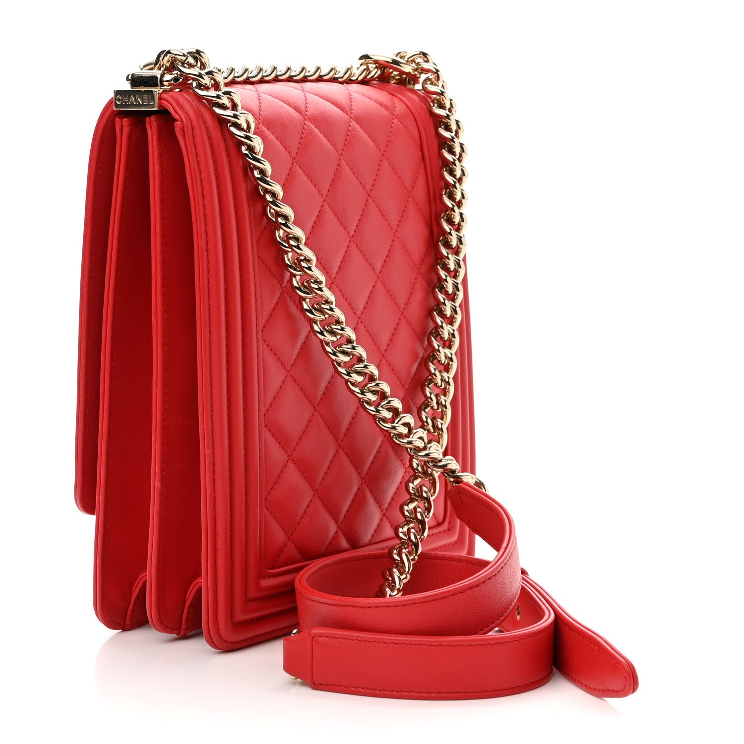 Chanel Calfskin Quilted North South Boy Flap Red 3 of 10