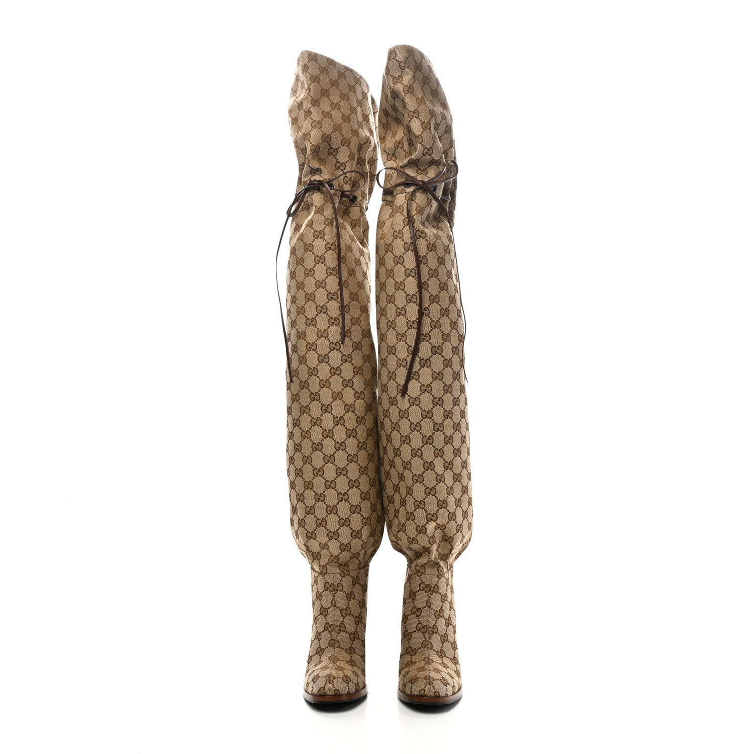 Gucci Monogram Over The Knee Boots 37 Beige Ebony 2 of 7