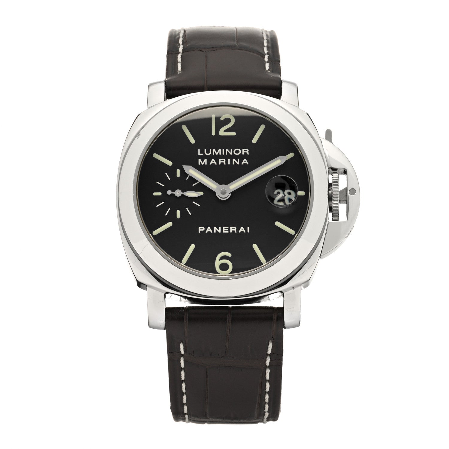 Panerai Stainless Steel Alligator 40mm Luminor Marina Automatic Watch Black PAM00048 1 of 4