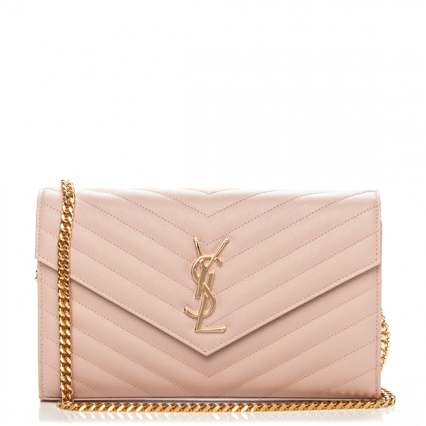 Grain De Poudre Matelasse Chevron Monogram Chain Wallet Pale Pink