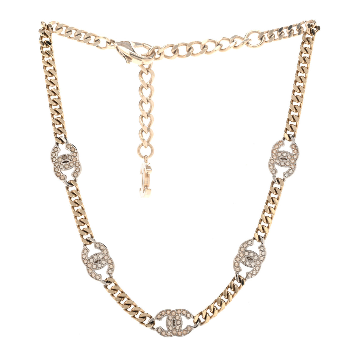 Chanel Crystal Chain CC Necklace Gold Silver 3 of 7