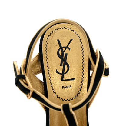 Saint Laurent Suede Tribute 105 Platform Sandals 38.5 Black Gold 7 of 11