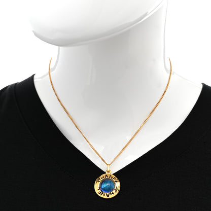 Chanel Metal Gripoix Poured Glass Pendant Necklace Gold Blue 2 of 8