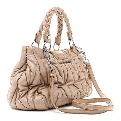 Miu Miu Metallic Nappa Matelasse Top Handle Satchel Cammeo 3 of 18