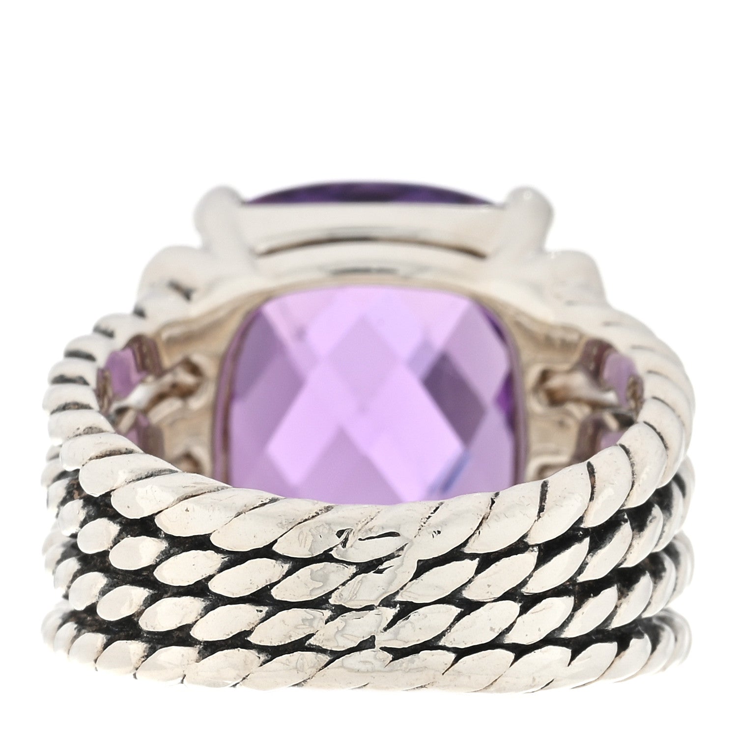 David Yurman Sterling Silver Diamond Amethyst 16mm Wheaton Ring 51 5.75 3 of 4