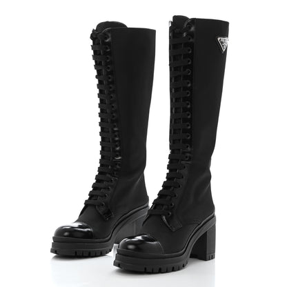 Prada Re-Nylon Spazzolato Metal Triangle Logo Tall 55mm Combat Boots 38 Black 3 of 9