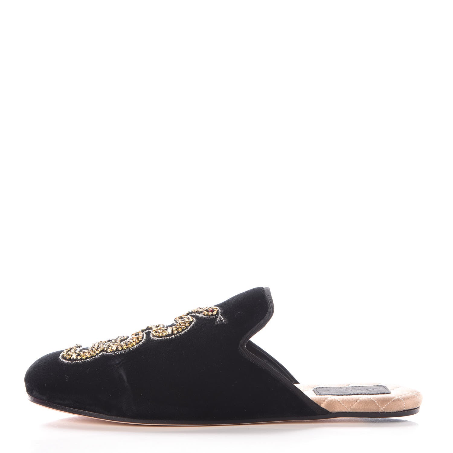 Gucci Velvet Silk Embellished Platform Detachable Slide 38.5 Black 2 of 13