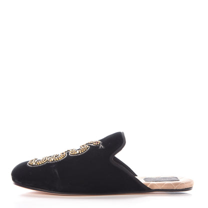 Gucci Velvet Silk Embellished Platform Detachable Slide 38.5 Black 2 of 13
