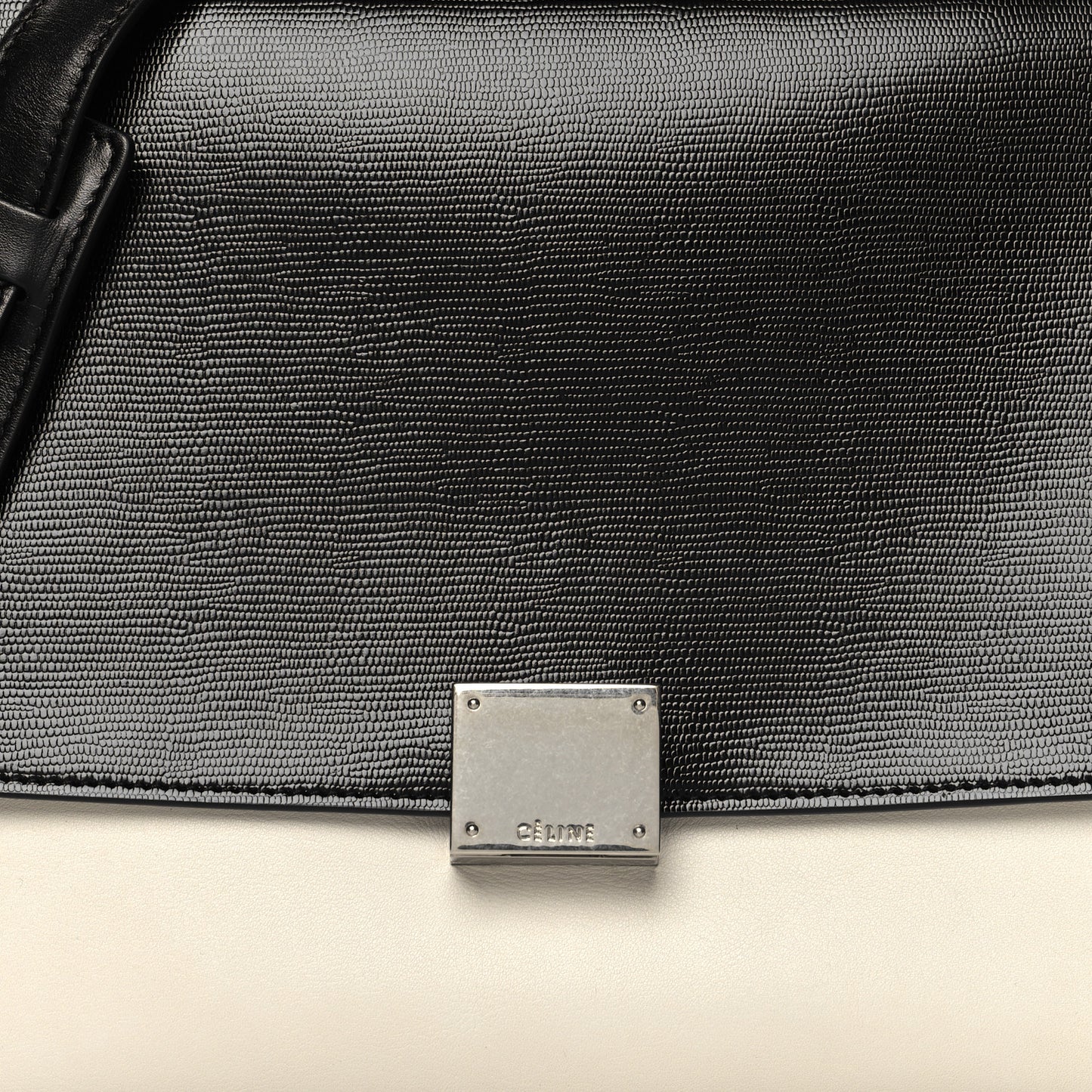 Calfskin Lizard Embossed Small Trapeze Off-White Black
