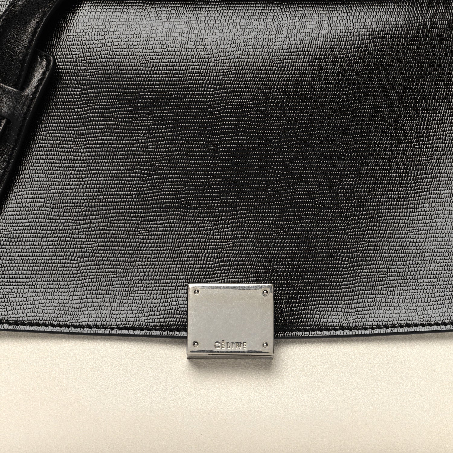 Celine Calfskin Lizard Embossed Small Trapeze Off-White Black 7 of 11