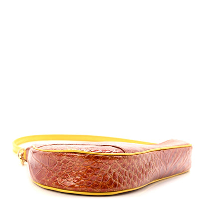 Christian Dior Patent Calfskin Crocodile Embossed Mini Saddle Pochette Orange 4 of 13