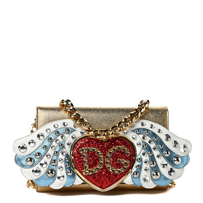 Dolce & Gabbana Metallic Calfskin Crystal Embellished DG Wing Shoulder Bag Gold Multicolor 1 of 8