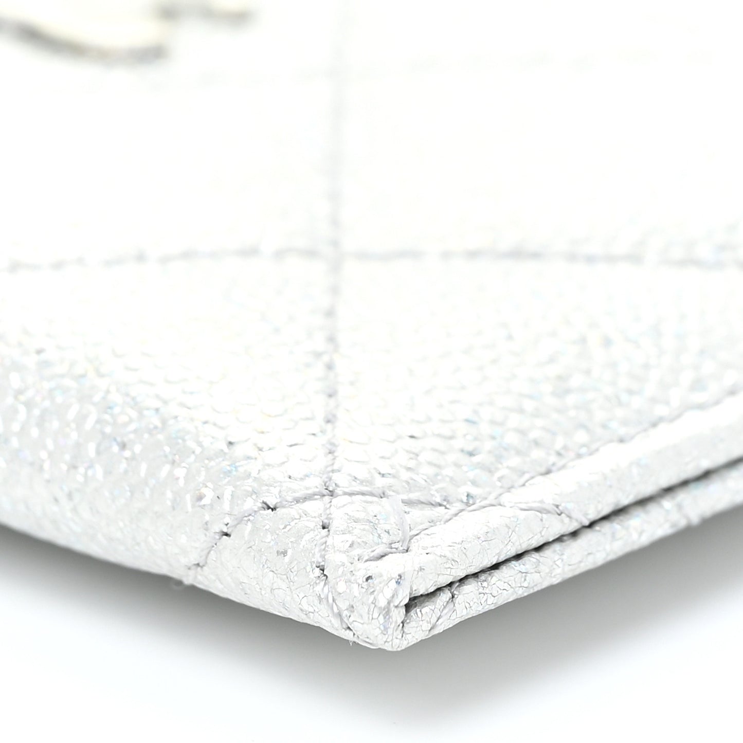 Glittered Metallic Caviar Quilted Card Holder Silver