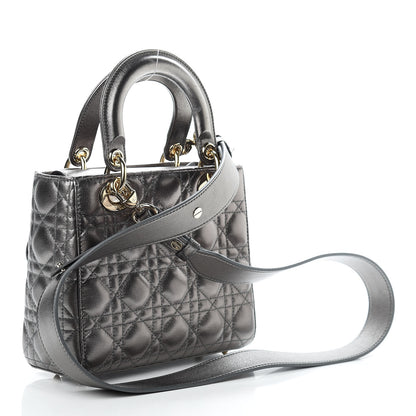 Christian Dior Metallic Grained Calfskin Cannage Small Lady Dior Gunmetal 3 of 11