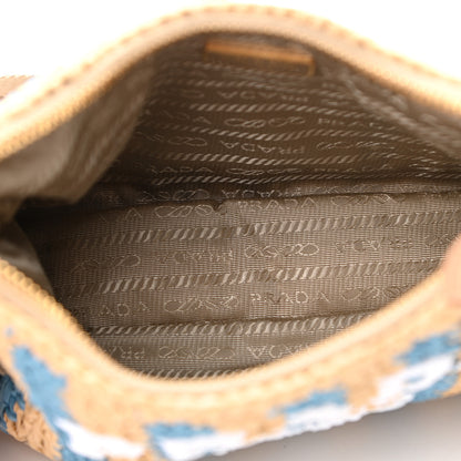 Prada Yarn Raffia Effect Crochet Striped Re-Edition 2005 Shoulder Bag Naturale Celeste 5 of 10