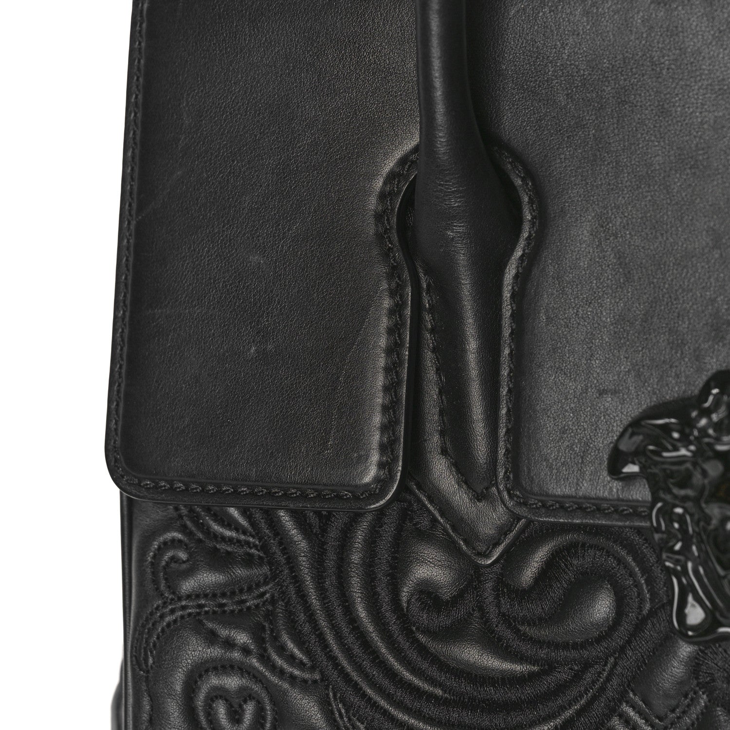 Versace Calfskin Embroidered Medium Baroque Palazzo Empire Bag Black 11 of 13