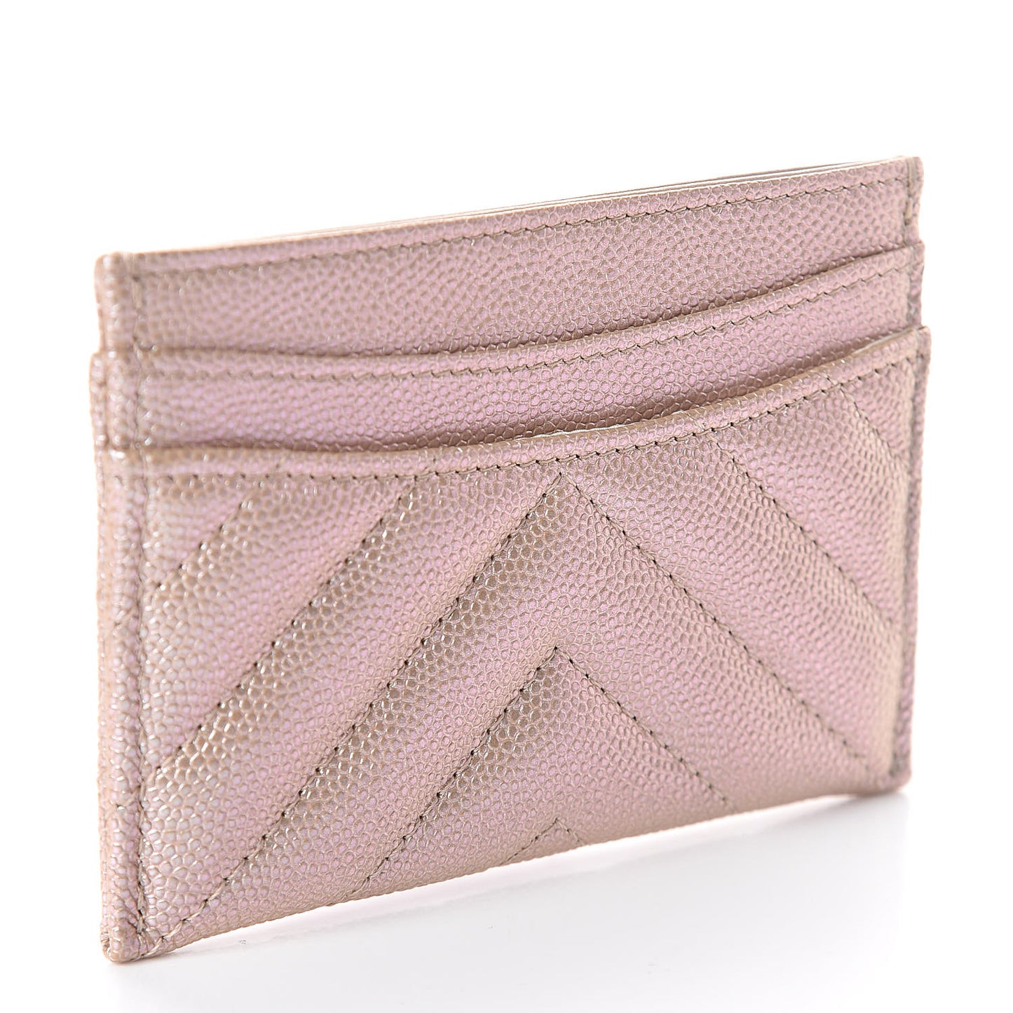 Metallic Caviar Chevron Quilted Card Holder Light Gold