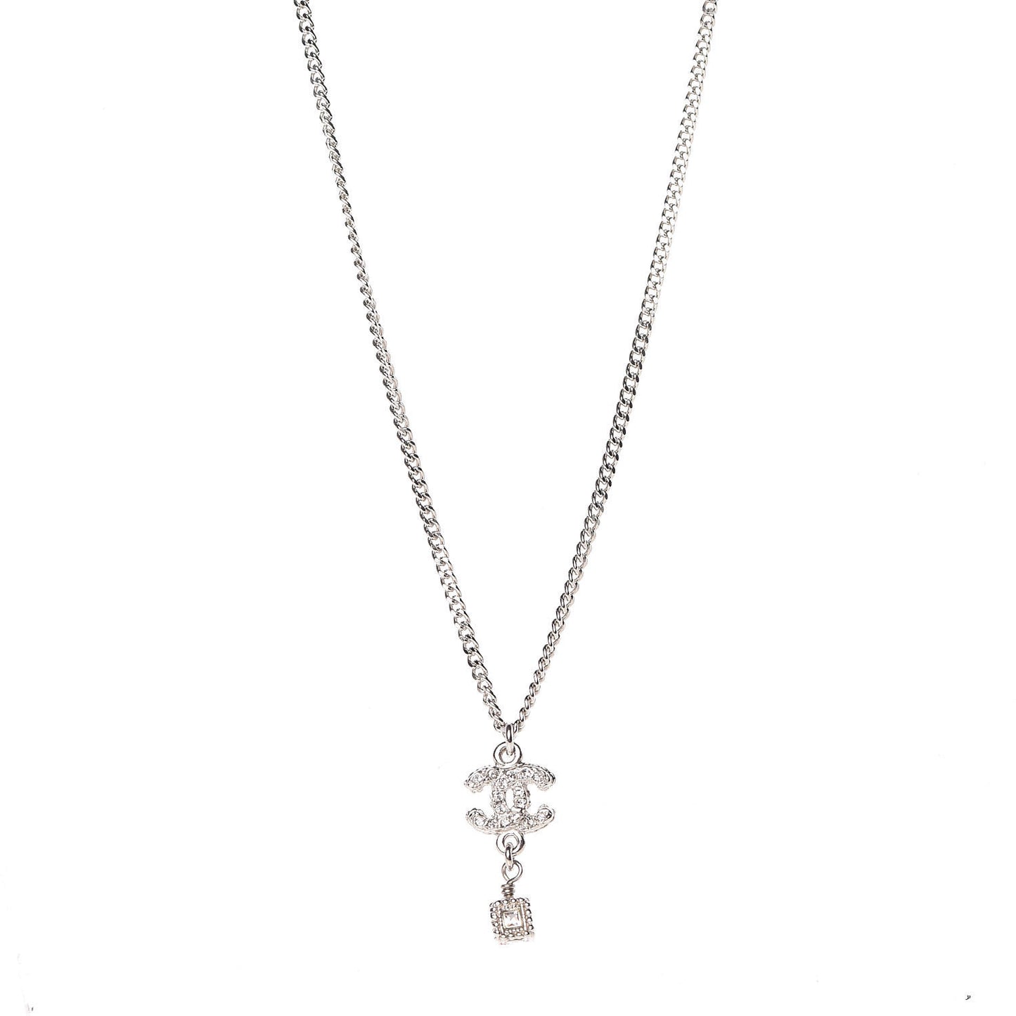 Crystal CC Drop Necklace Silver