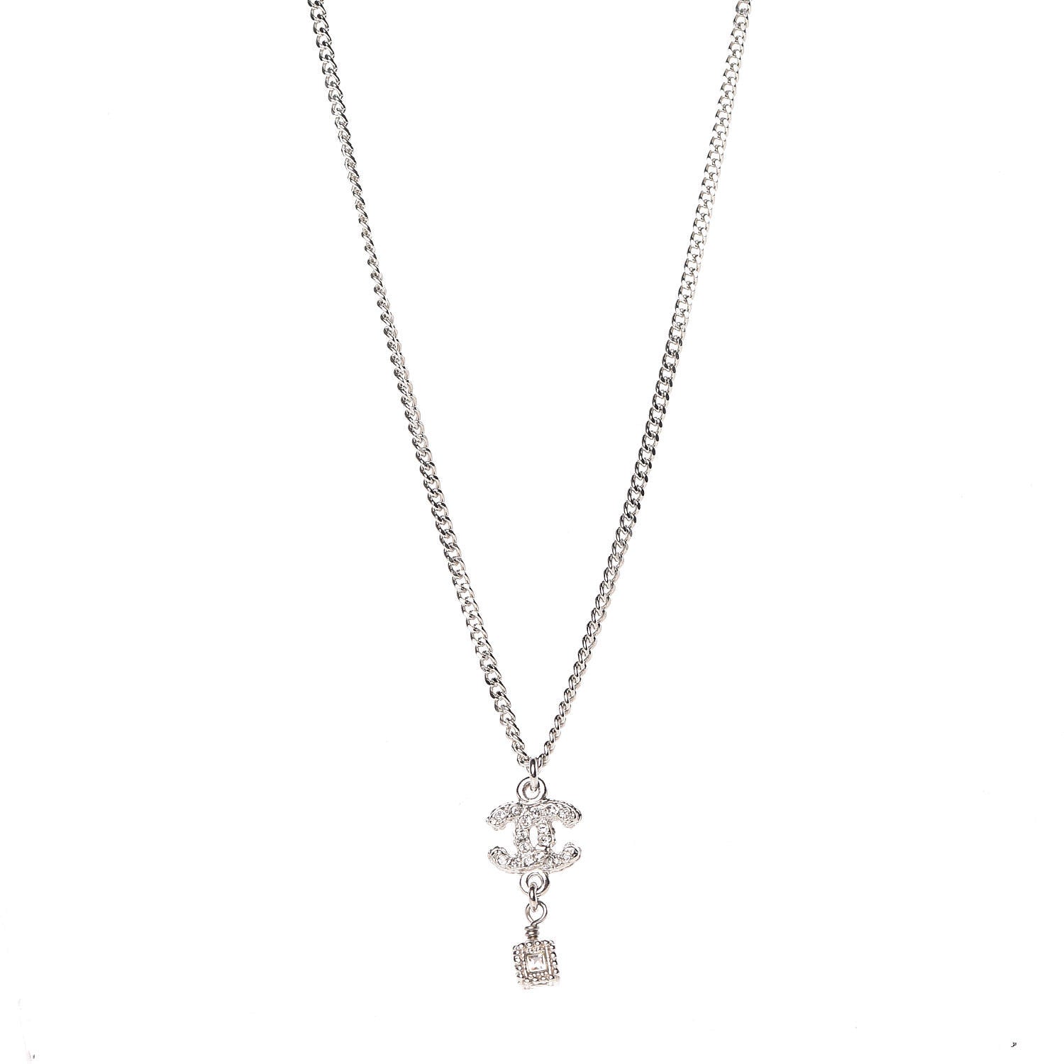 Chanel Crystal CC Drop Necklace Silver 1 of 7