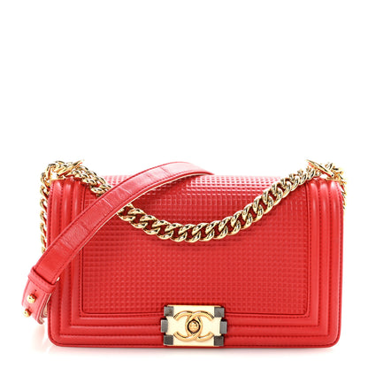 Chanel Lambskin Embossed Medium Boy Cube Flap Red 1 of 10