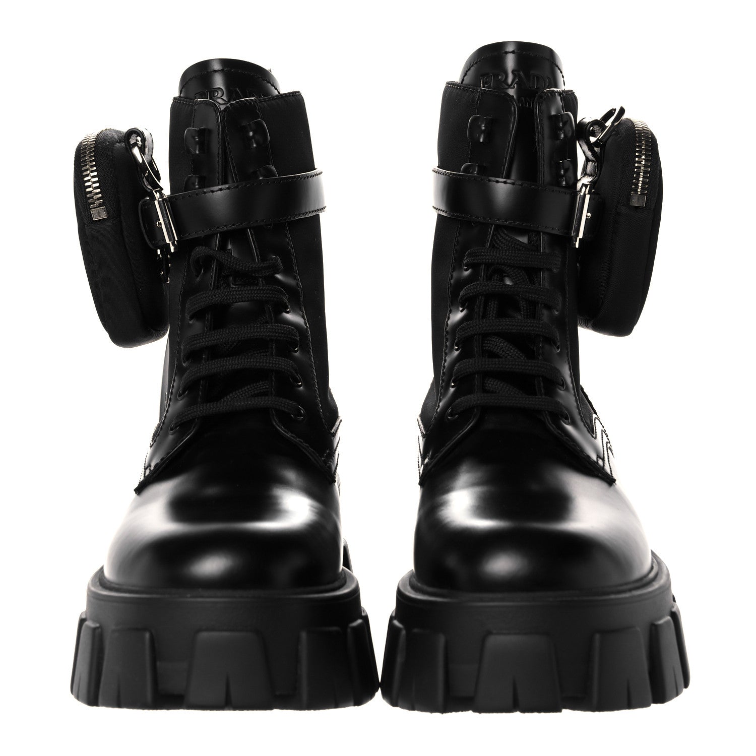 Prada Spazzolato Rois Nylon Metal Triangle Logo Monolith Pouch Pocket 55mm Boots 39 Black 2 of 9