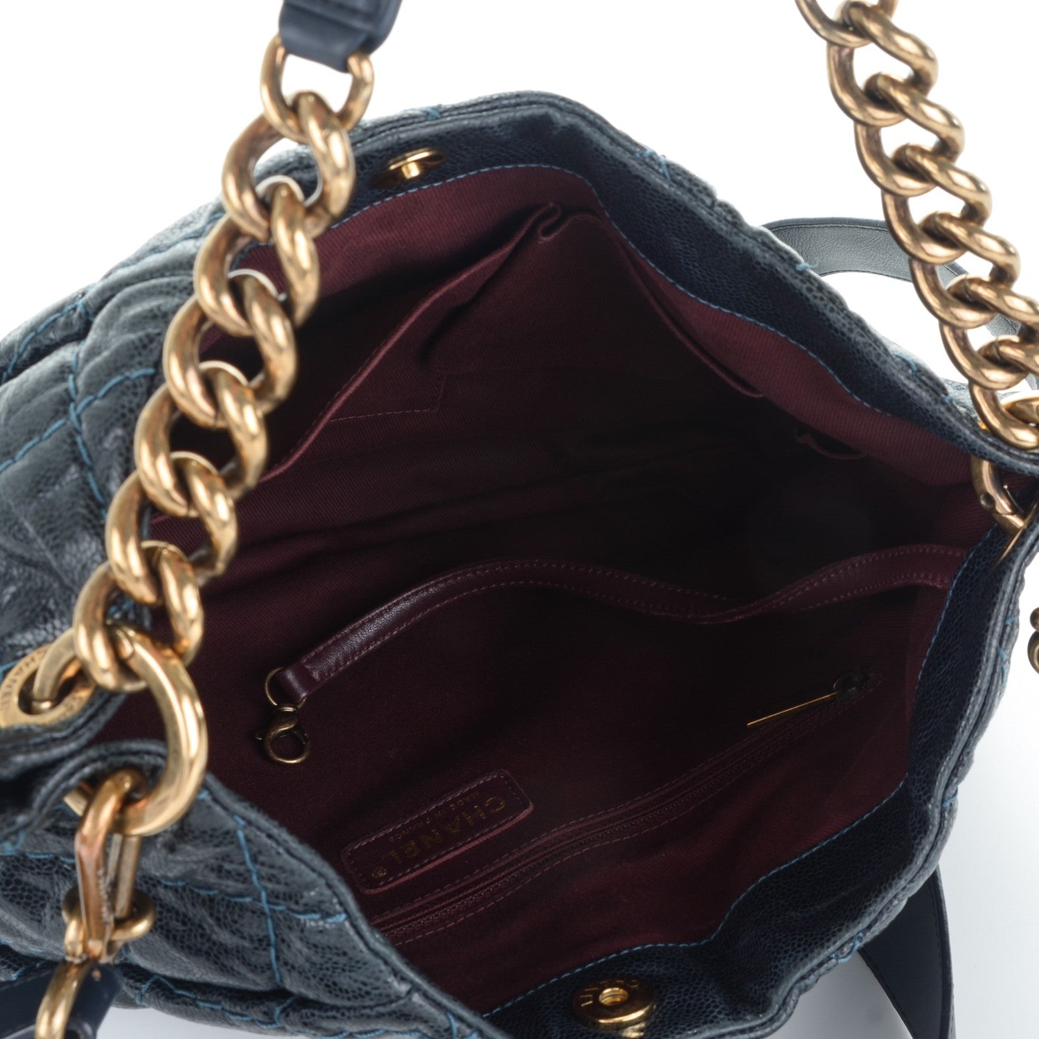 Chanel Crumpled Grained Calfskin Coco Pleats Hobo Dark Blue 5 of 7