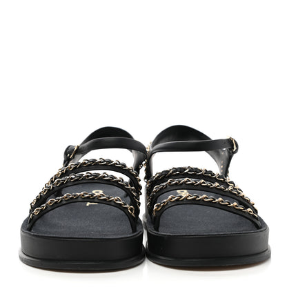Chanel Calfskin Chain Platform Sandals 40 Black 2 of 11