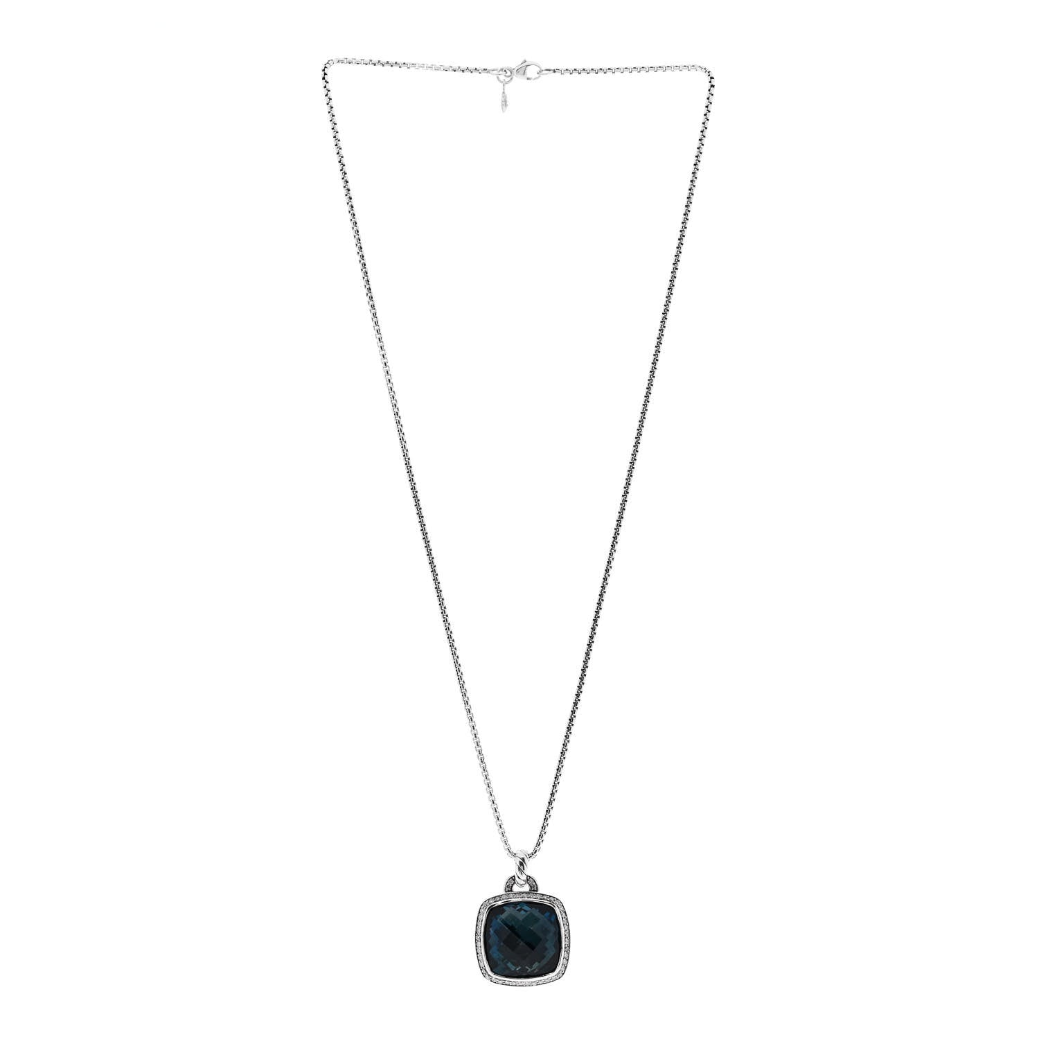 David Yurman Sterling Silver Diamond Blue Topaz 17mm Albion Pendant Necklace 3 of 6