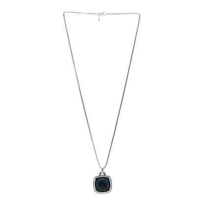 David Yurman Sterling Silver Diamond Blue Topaz 17mm Albion Pendant Necklace 3 of 6