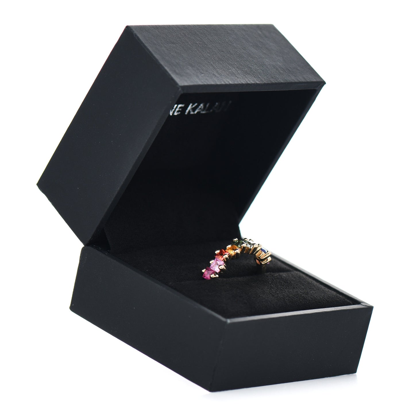 18K Yellow Gold Sapphire Rainbow Half Band Ring 53 6.5