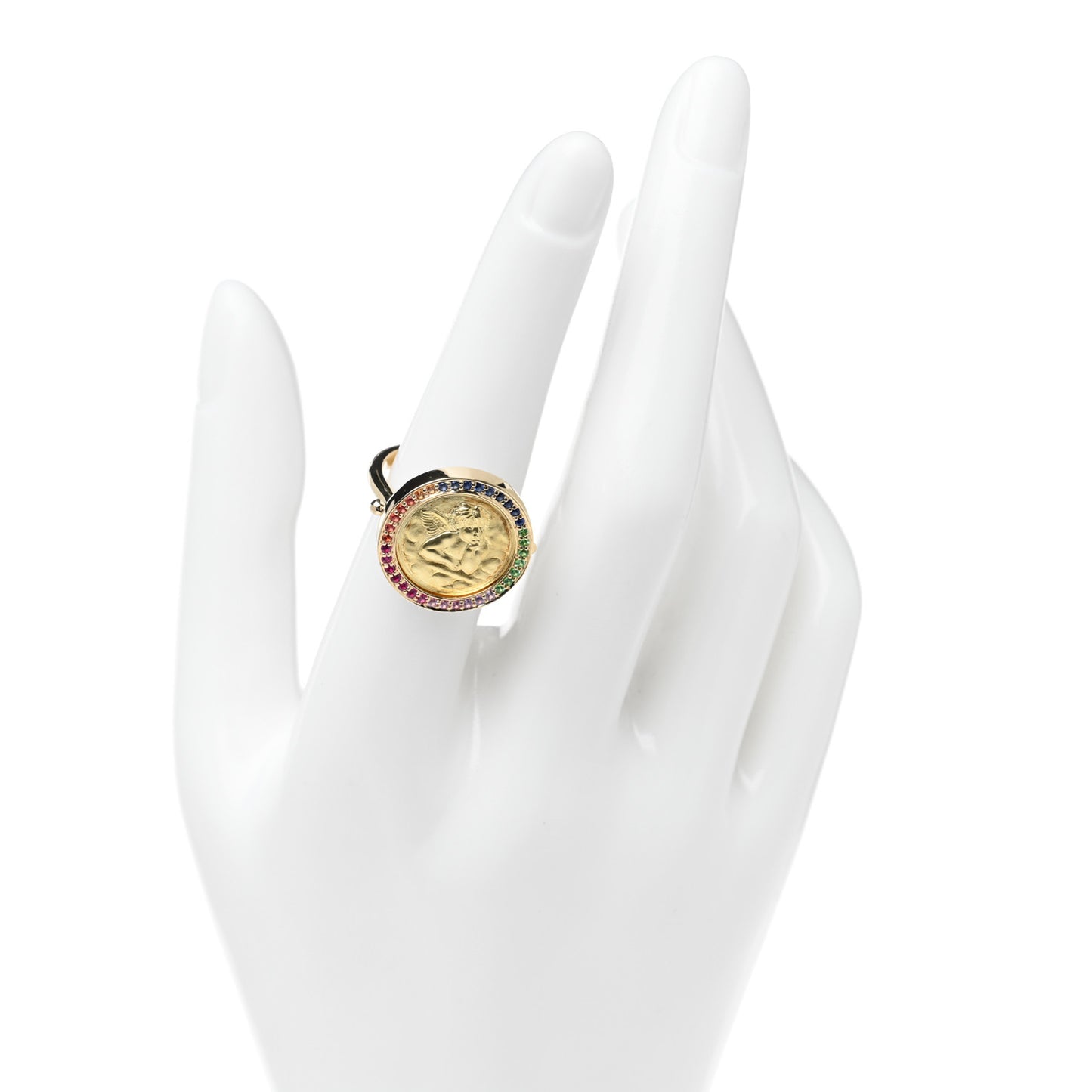18K Yellow Gold Sapphire Large Angel Rainbow Ring 53 6.25
