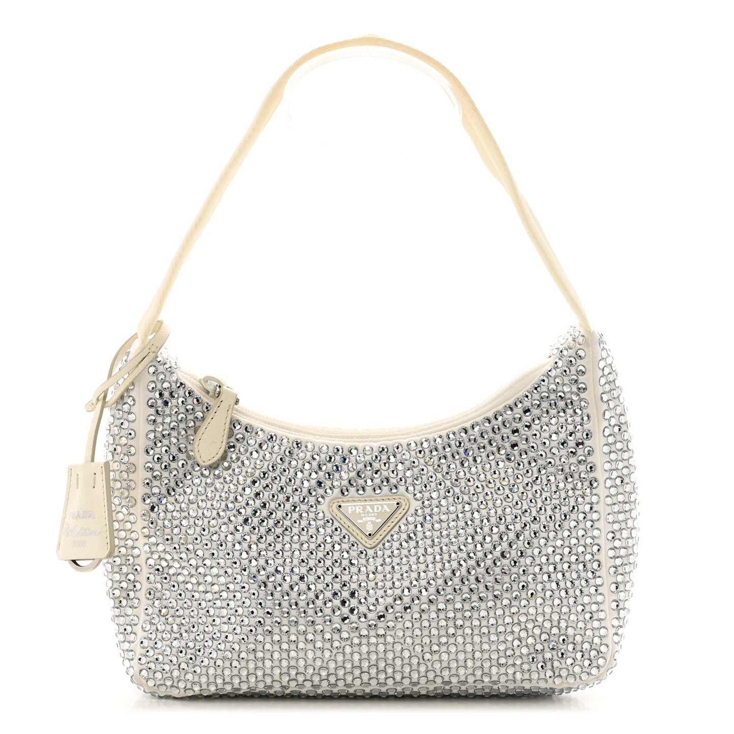 Satin Crystal Mini Re-Edition 2000 Bag White