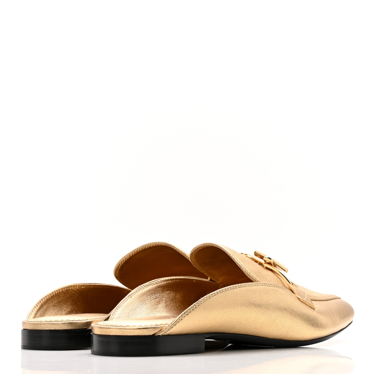 Metallic Lambskin Upper Case Open Back Flat Loafer 40 Gold