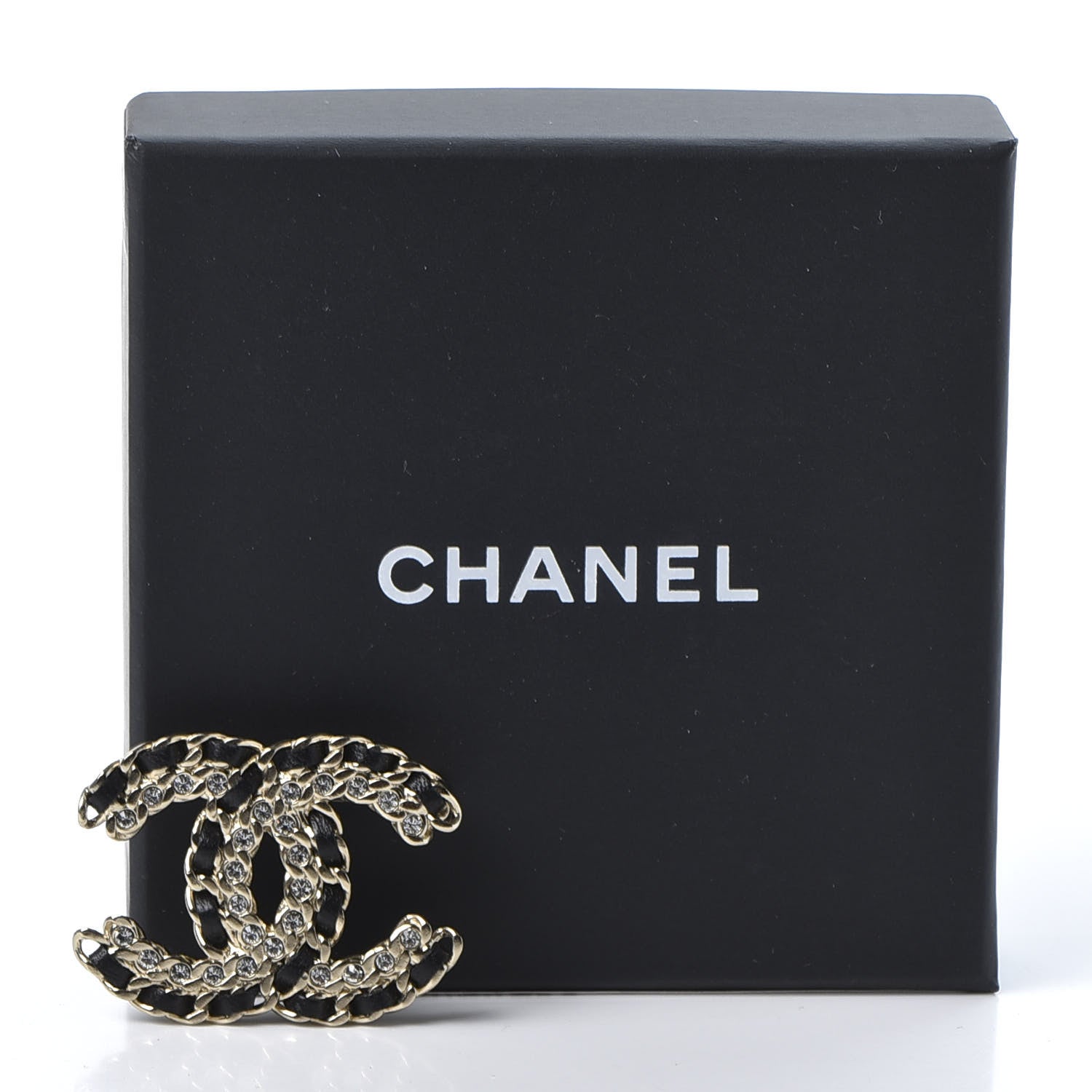 Chanel Lambskin Crystal Vintage Allure CC Chain Brooch Black Gold 8 of 8